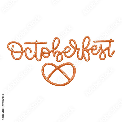 Word Octoberfest made of pretzel. snack font symbol. Food lettering quote. Traditional German meal. Flat vector illustration.