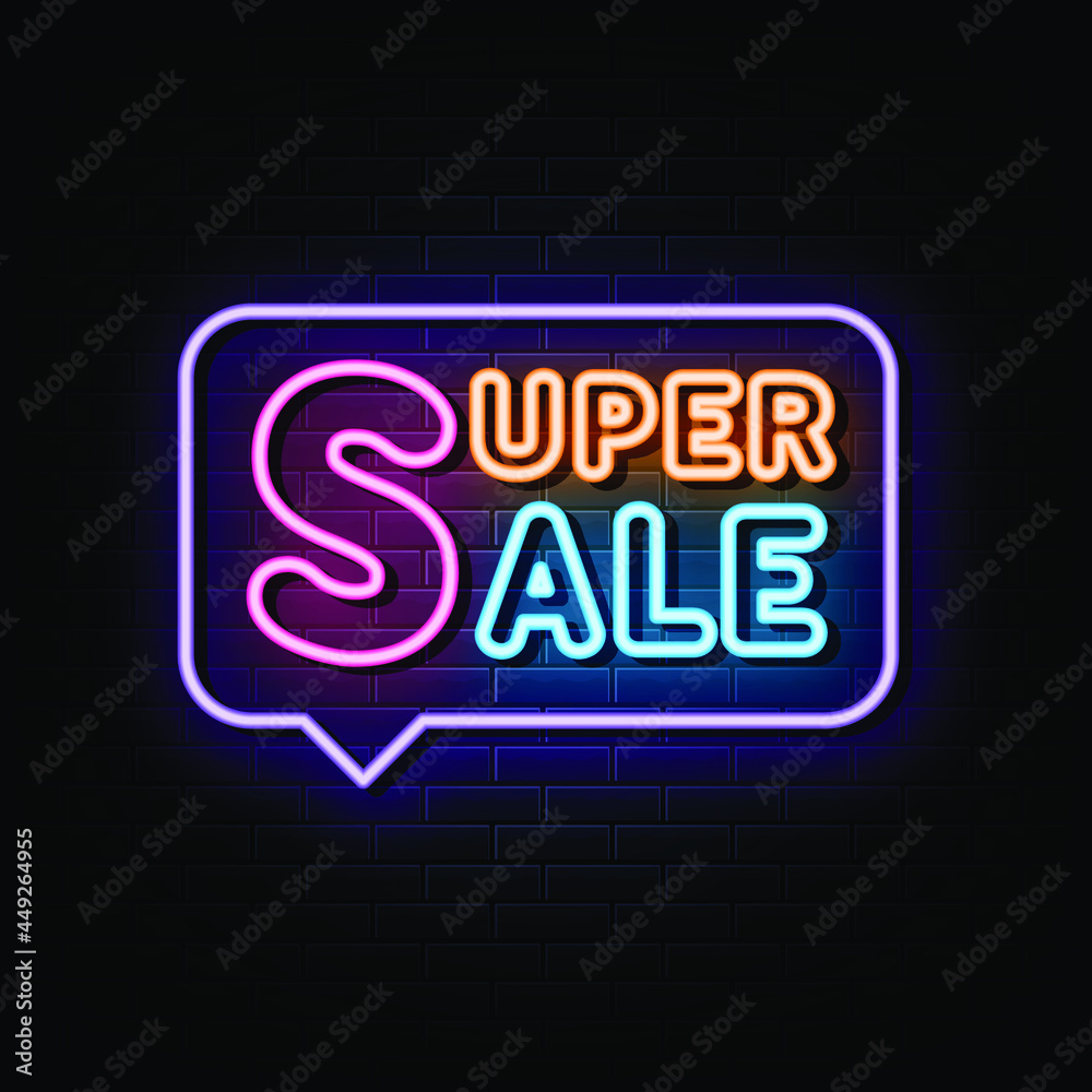 Super sale neon sign vector. sign symbol