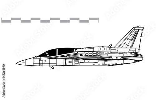 KAI T-50 Golden Eagle, TX-1. Vector drawing of advanced jet trainer aircraft. Side view. Image for illustration and infographics