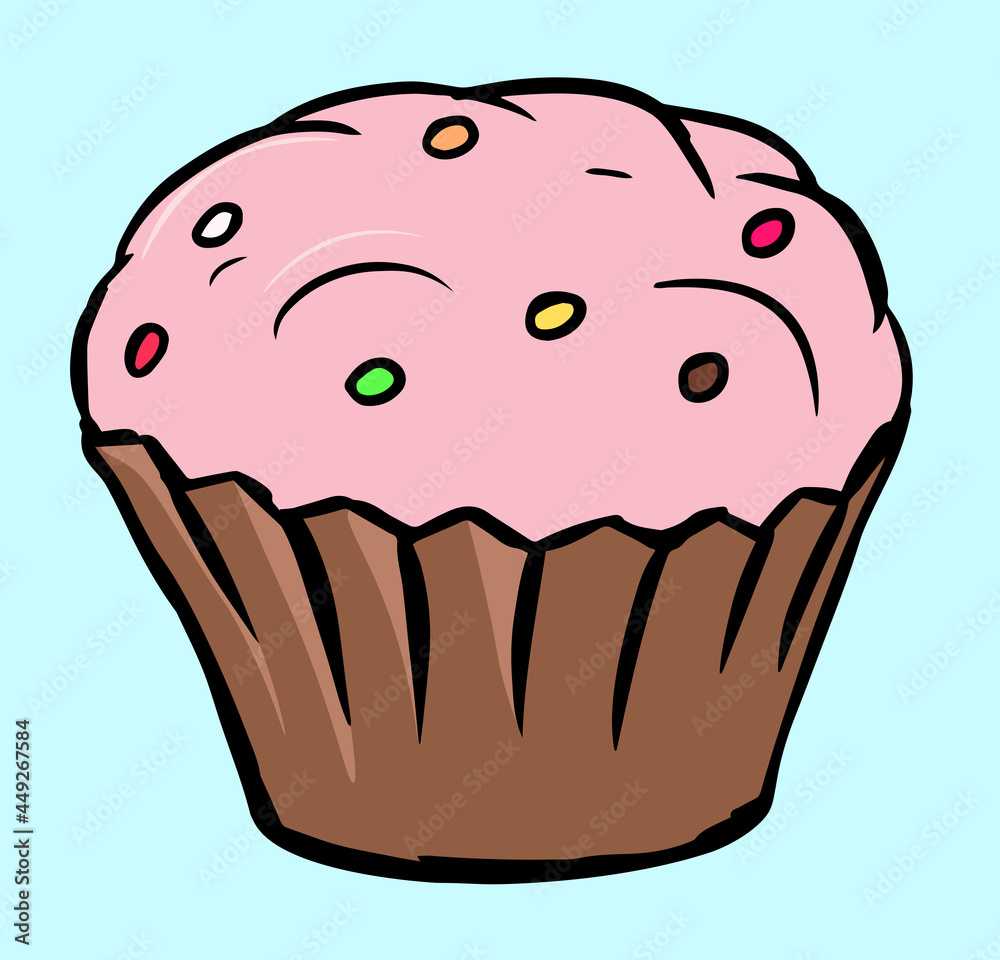 Sweet pink cupcake with colorful sprinkles. Sweet pink cupcake with colorful sprinkles.