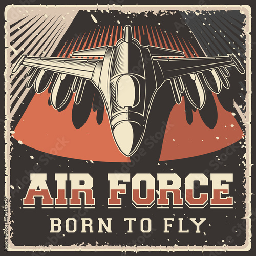 Retro rustic grunge Vintage Air Force military army plane Poster Sign
