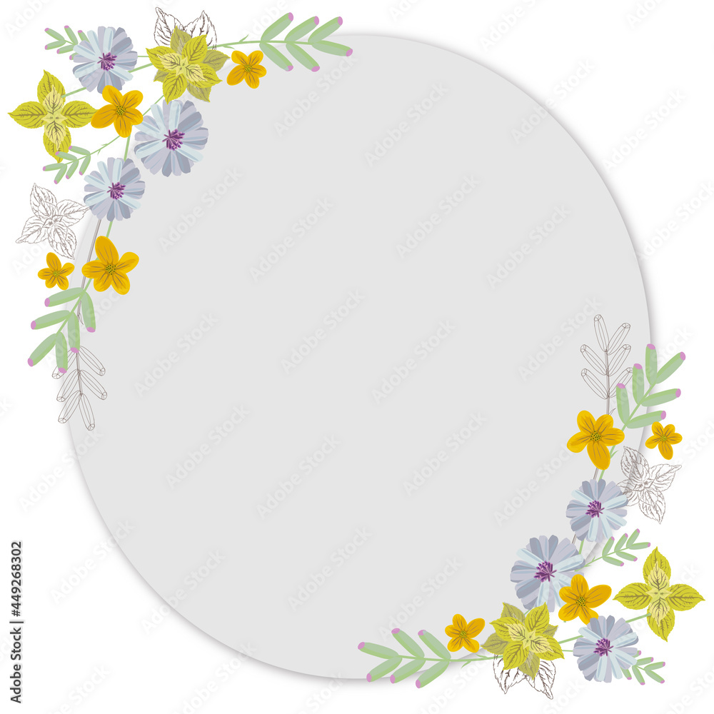 frame of flowers of cute garden flowers for postcards, label, invitations or greetings, illustration frame of flowers of cute garden flowers for postcards, label, invitations or greetings, illustration