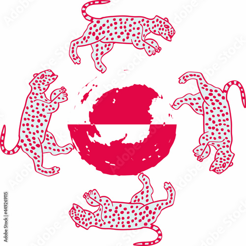 Photography Abstract wild cats around the Earth planet in pink, poster, card, vector