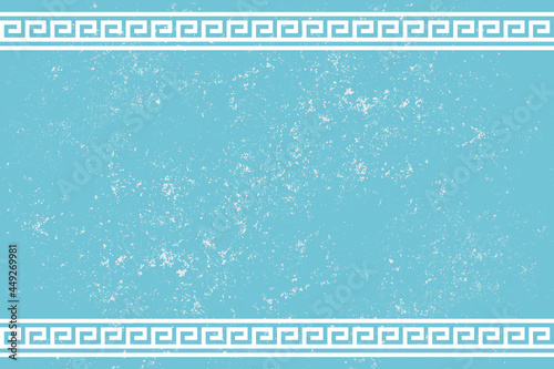Beautiful blue frame with Greek style ornament and gunge background. Copy space for design or text. Vector illustration