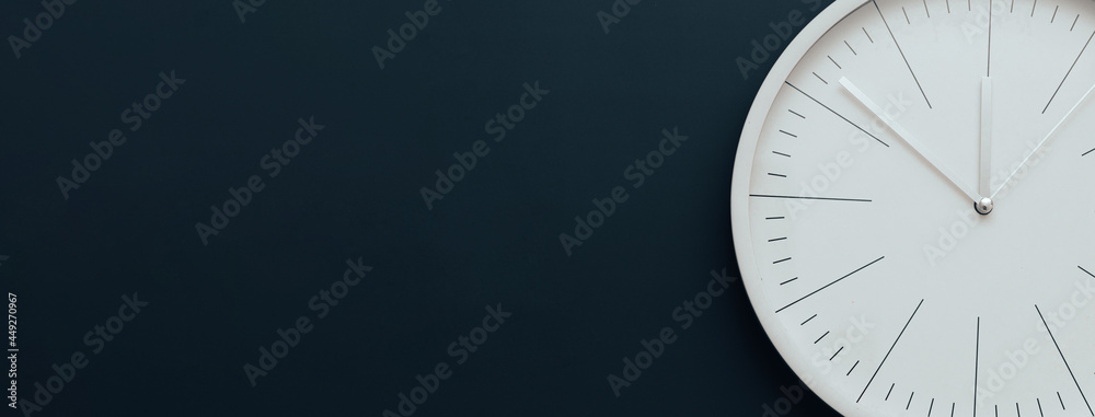 Clock, time management concept, time planning. Web banner, free space.
