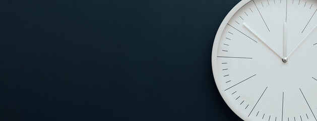Clock, time management concept, time planning. Web banner, free space.