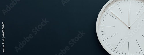 Clock, time management concept, time planning. Web banner, free space. photo