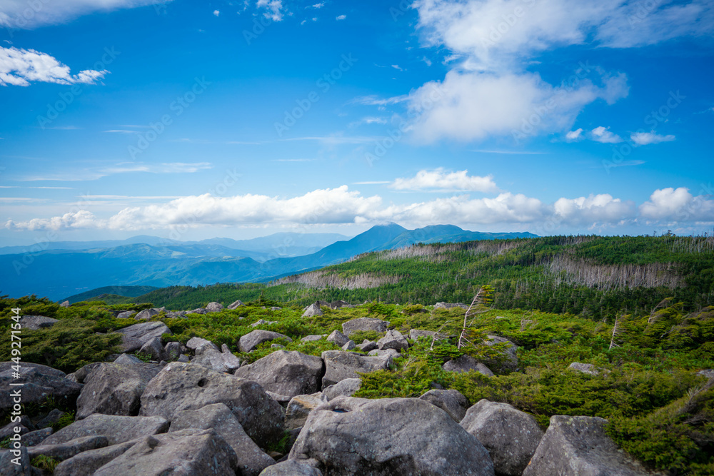 長野県南佐久郡の八ヶ岳のニュウの登山道の風景 A view of the trail at Nyu, Yatsugatake, Minamisaku-gun, Nagano Prefecture, Japan.