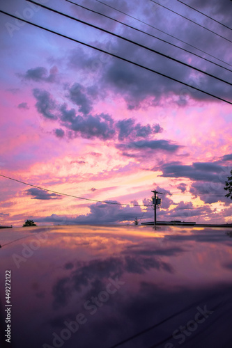 pink sunset reflection