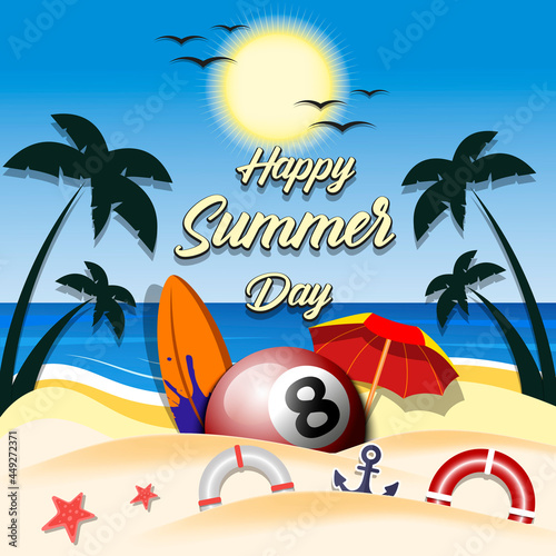 Summer billiard poster. Happy summer day