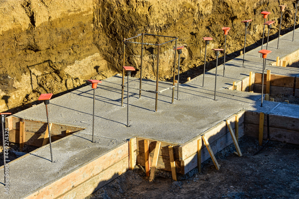 Footing Form Rods Wood forms, new concrete and re rod for footings for new commercial ...