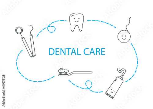 Dental Care Template Icons. Denstist Tools Infographic. Vector Illustration Image.