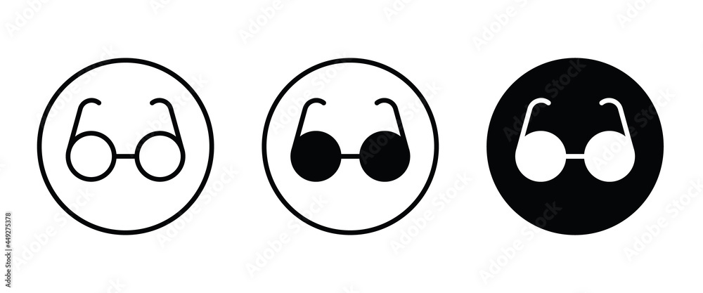 Round Glasses icon, Eyeglasses button, vector, sign, symbol, logo, illustration, editable stroke, flat design style isolated on white Round Glasses icon, Eyeglasses button, vector, sign, symbol, logo, illustration, editable stroke, flat design style isolated on white