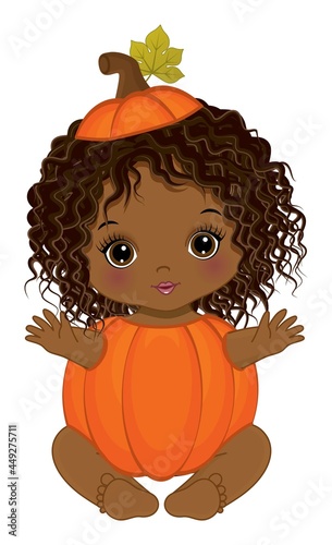 Cute Little Pumpkin. Vector Pumpkin African American Baby Girl
