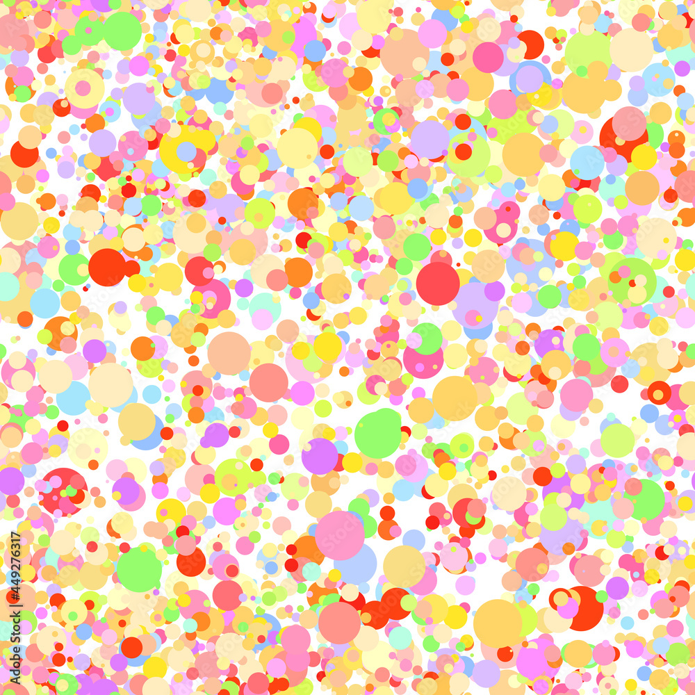 Abstract hand drown polka dots background. White dotted seamless pattern with rainbow circles. Template design for for Birthday, party holiday, banner, textile, fabric. Summer confetti illustration Abstract hand drown polka dots background. White dotted seamless pattern with rainbow circles. Template design for for Birthday, party holiday, banner, textile, fabric. Summer confetti illustration