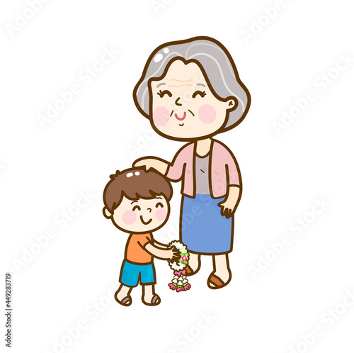 Grandma and kids vector.