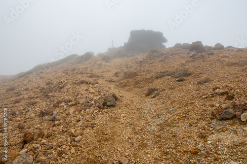 大分県玖珠郡九重町、竹田市久住町のくじゅう連山を登山している風景 A scene of climbing the Kujyu mountain range in Kusu-gun, Kokonoe-machi and Takeda-shi, Oita Prefecture.  photo