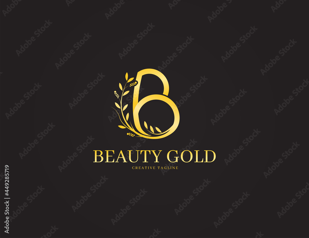 Luxury decorative letter b logo with gold and floral concept Luxury decorative letter b logo with gold and floral concept