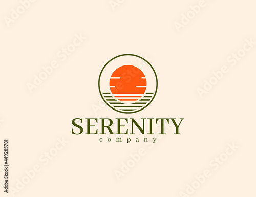 Minimalist sun and calm sea logo