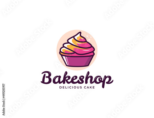 Colorful cupcake illustration logo for bakery and cake shop