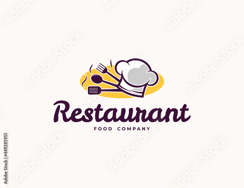 Restaurant or cafe logo with chef hat and spoon illustration
