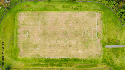 Aerial View from the Ocean, Forest, Green Trees, City Streets Football Soccer Field Seaside Park in Otahuhu, New Zealand - Auckland