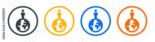 Man with globe icon. Citizen, mankind sign isolated on white background.