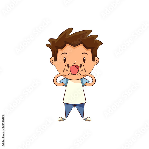 Child shouting, scream gesture cute kid