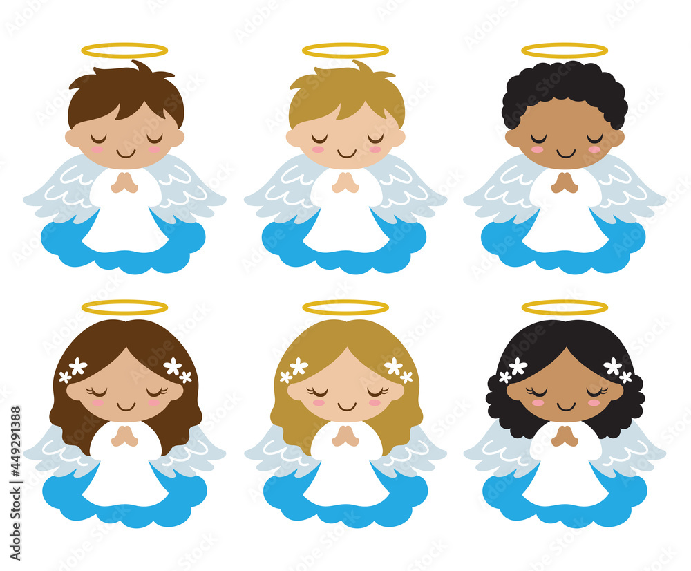 Cute little boy and girl angels on cloud vector illustration. Angels ...