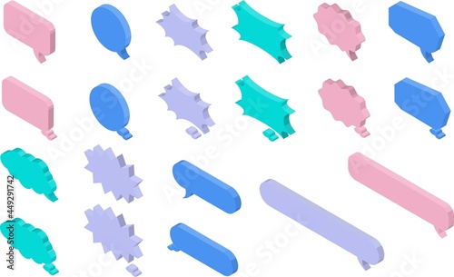 アイソメトリックのカラフルな吹き出しセット　パステルカラー