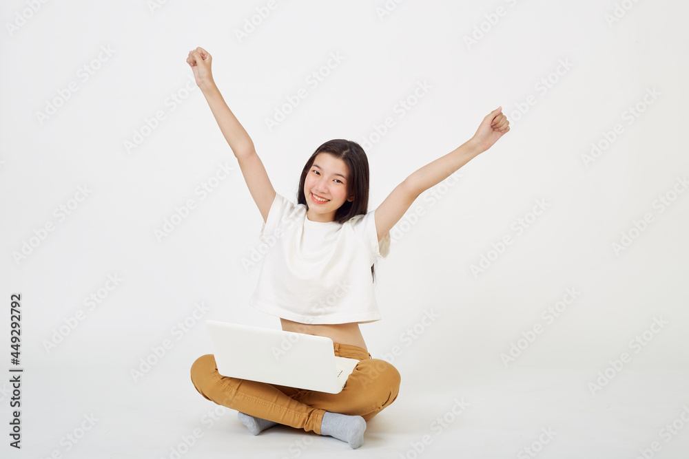 woman attractive sitting on the floor using laptop woman attractive sitting on the floor using laptop
