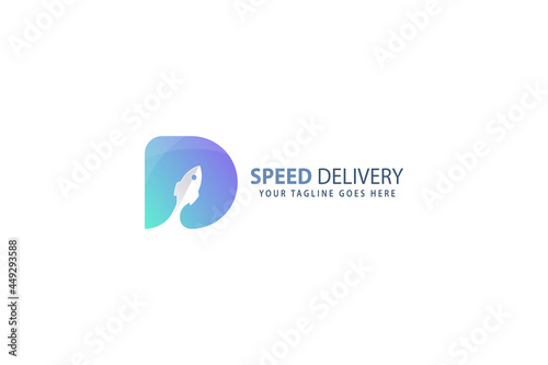 Letter D blue color 3d creative speedy rocket launch speed delivery online shopping marketing policy business logo