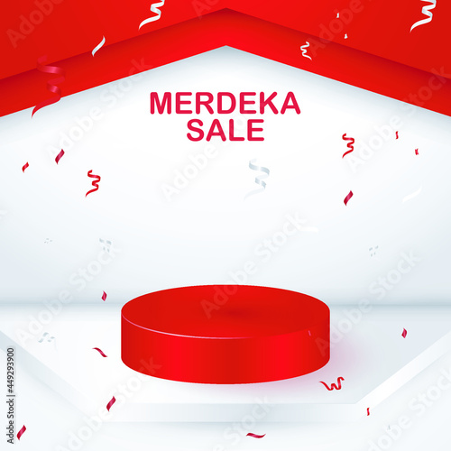 Indonesia indepedence day background. 17 August 1945. Geometric shape podium with confetti, product presentation template design. Vector illustration photo