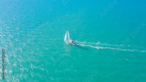Aerial View of Boat in Grahams Beach in New Zealand - Auckland Area