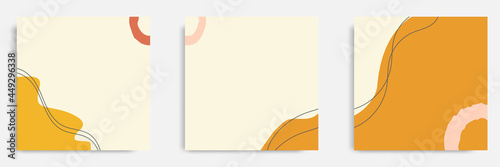 Set of abstract organic fluid brush background template and layout in square shape for multipurpose usage web and print, banner, cover in orange peach pastel color