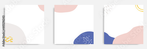 Set of abstract organic fluid spotted background template and layout in square shape for multipurpose usage web and print, banner, cover in blue peach pastel color