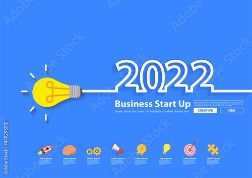2022 new year creativity lightbulb inspiration ideas concept, Vector illustration flat creative design