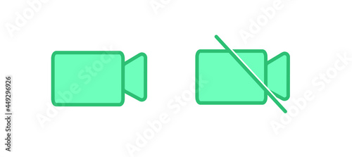 
The video camera is turned on and off, the video icon for websites, applications. Flat design style. Isolated on a white background.