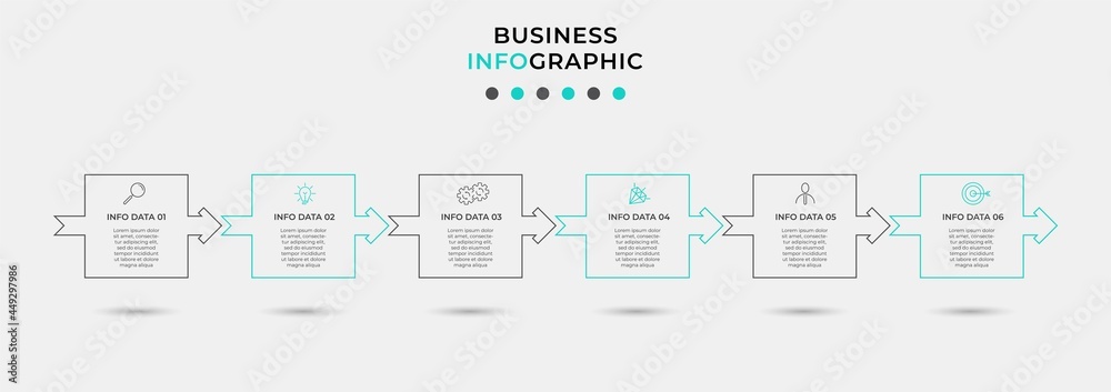 Vector Infographic design business template with icons and 6 options or steps. Can be used for process diagram, presentations, workflow layout, banner, flow chart, info graph Vector Infographic design business template with icons and 6 options or steps. Can be used for process diagram, presentations, workflow layout, banner, flow chart, info graph