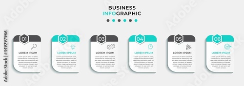 Vector Infographic design business template with icons and 6 options or steps. Can be used for process diagram, presentations, workflow layout, banner, flow chart, info graph