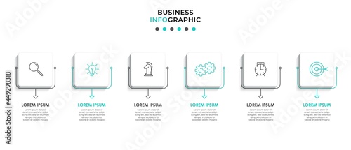 Vector Infographic design business template with icons and 6 options or steps. Can be used for process diagram, presentations, workflow layout, banner, flow chart, info graph