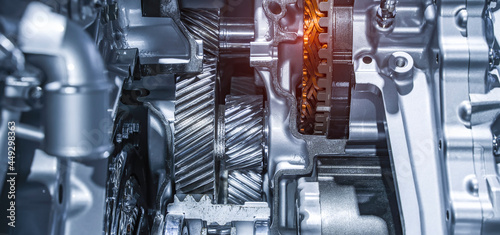 Metallic background of car automotive transmission gearbox photo