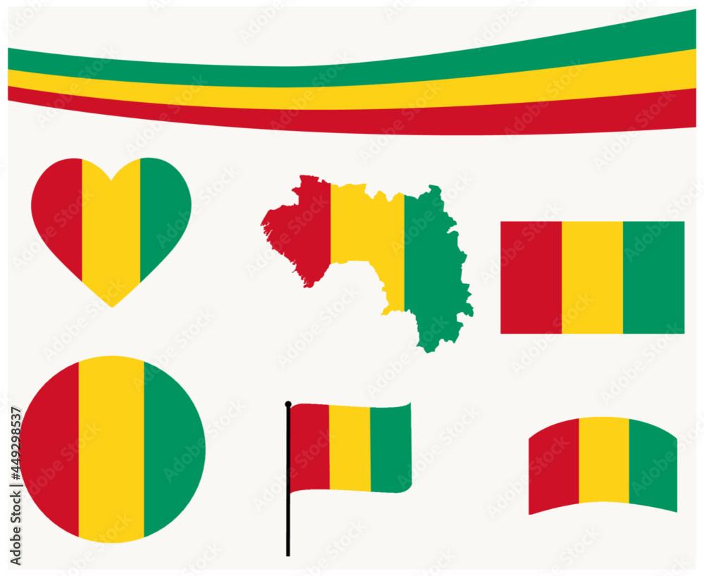 Guinea Flag Map Ribbon And Heart Icons Vector Illustration Abstract National Emblem Design Elements collection Guinea Flag Map Ribbon And Heart Icons Vector Illustration Abstract National Emblem Design Elements collection