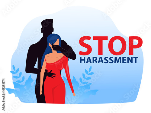  woman with stop harassment and abuse no sexual violence concept vector illustration