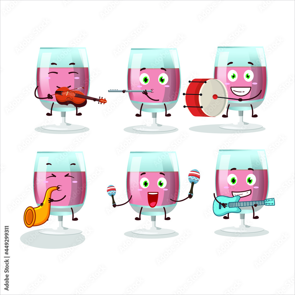 Cartoon character of rose wine playing some musical instruments. Vector illustration