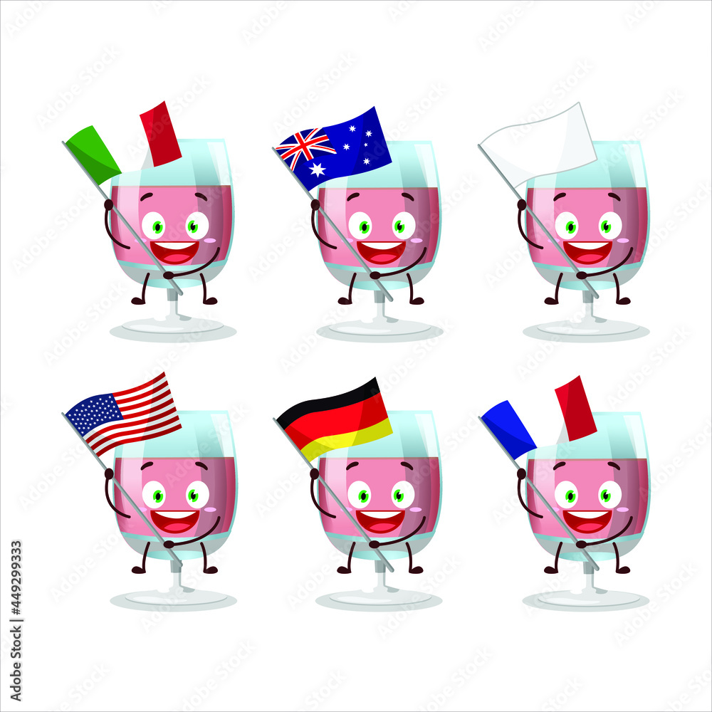 Rose wine cartoon character bring the flags of various countries. Vector illustration Rose wine cartoon character bring the flags of various countries. Vector illustration