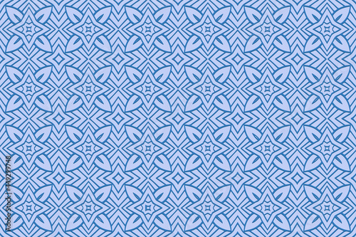 Geometric volumetric convex 3D blue pattern, arabesque for wallpaper, websites, textiles. Embossed floral background in traditional oriental, Indian style. Texture with ethnic ornament.