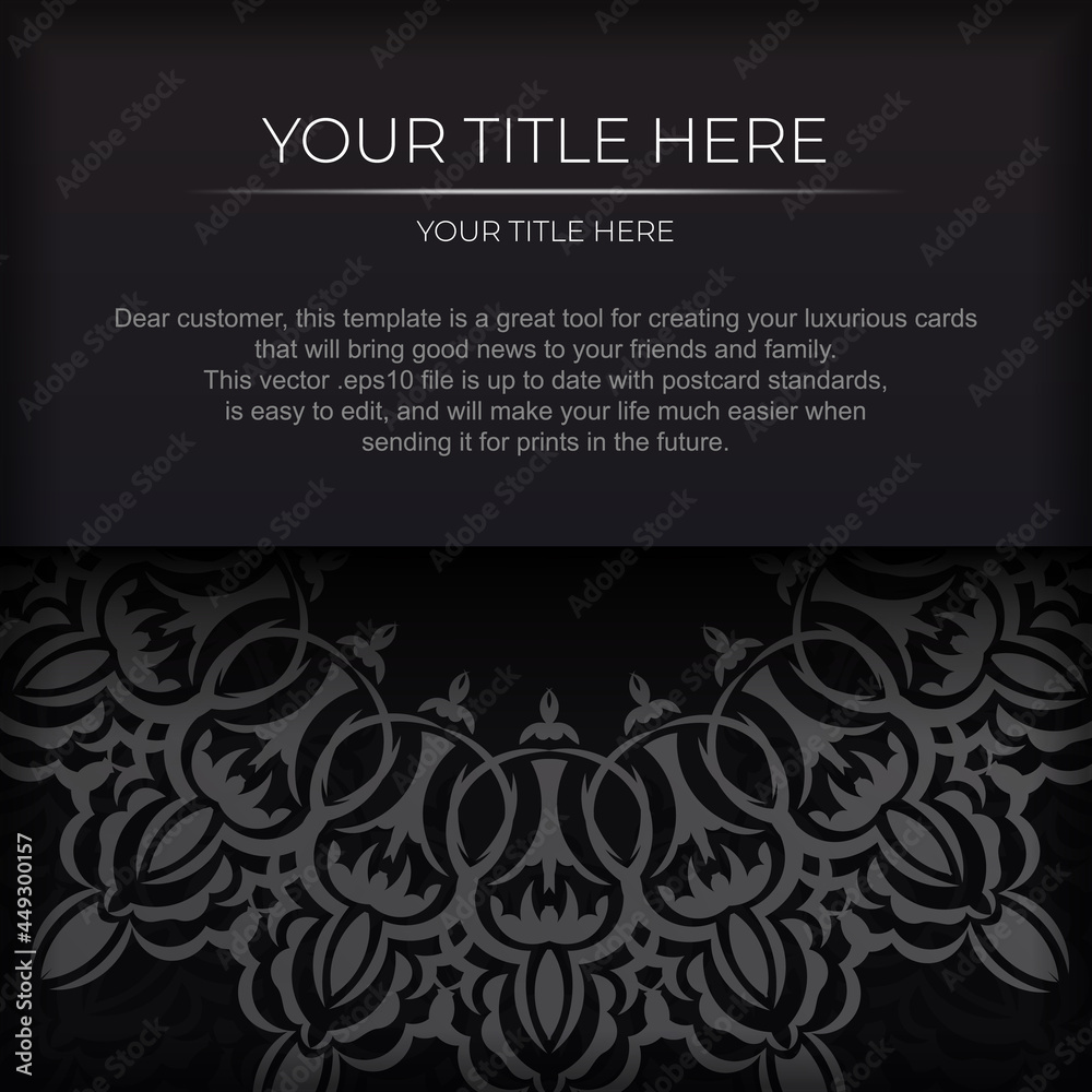 Luxurious Preparing postcards in black with vintage patterns. Template for print design invitation card with mandala ornament.