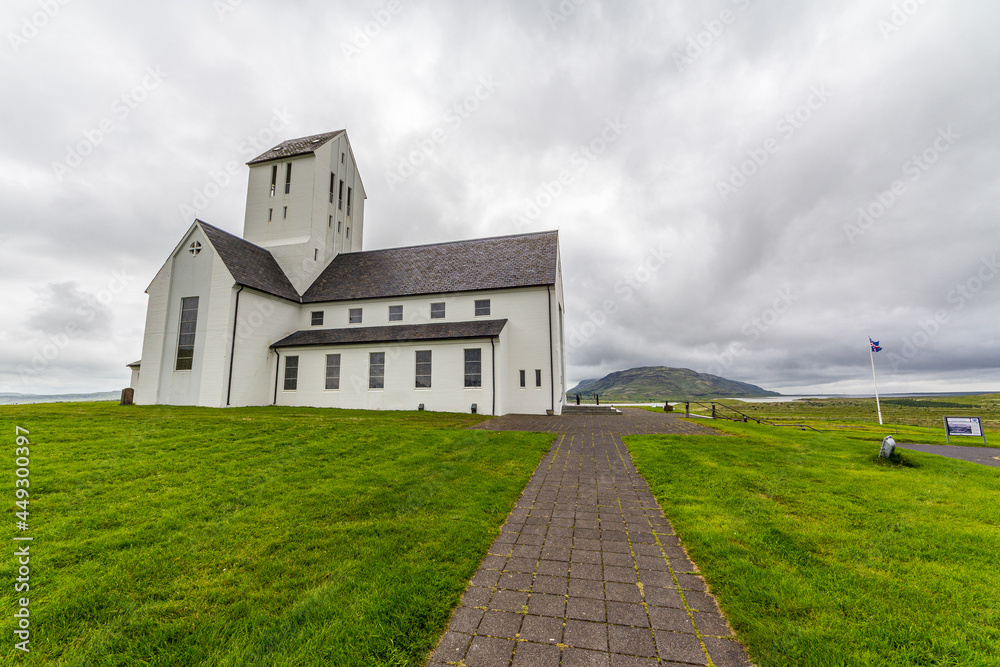 Church and graveyard at Skalholt monastery. Skalholt was, through eight centuries, one of the most important places in Iceland.