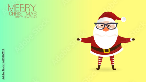 Merry Christmas and happy new year Card with cute Santa Claus and paper space. Holidays cartoon character vector. 